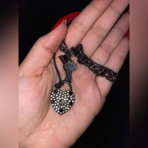 Vintage Betsey Johnson Rhinestone Lock and Key Necklace